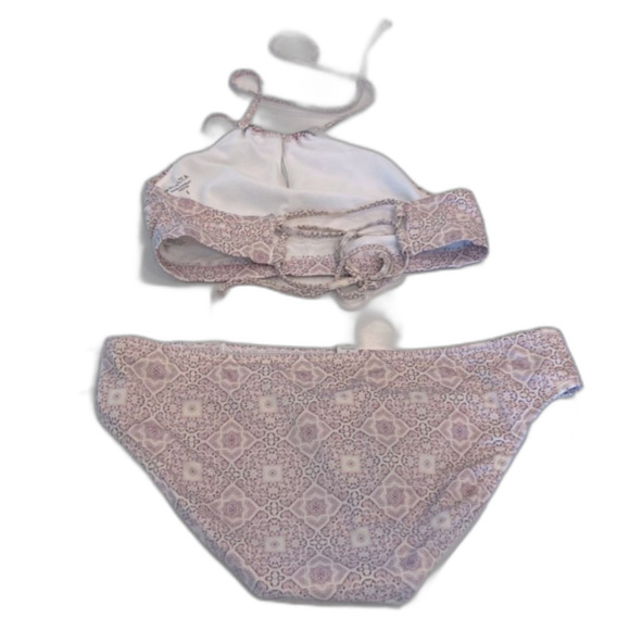 Athleta Aqualuxe Bikini Purple and Cream Halter Top Low Rise Bottoms Small Med - Picture 5 of 7